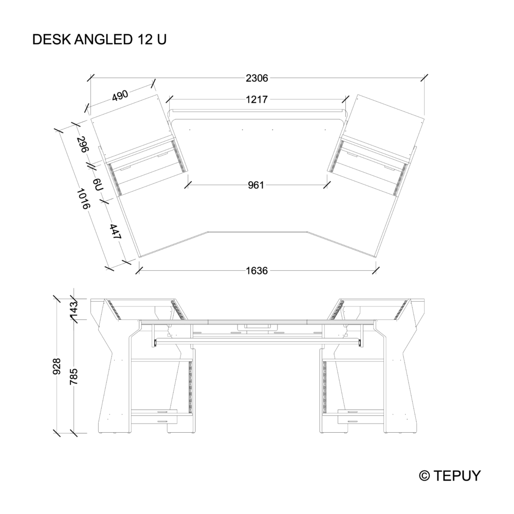 Studio Desk - Angled - 12U - Image 4